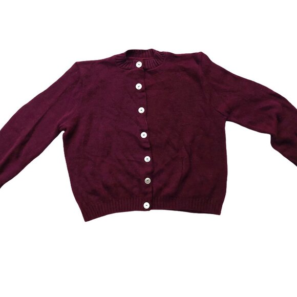 Vintage 1940s-1950s Burgundy/Purple Knit Cardigan Sweater - Picture 3 of 10